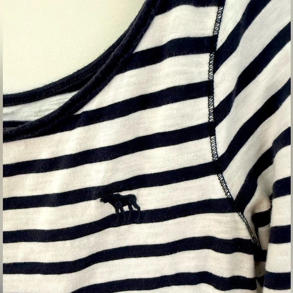 Abercrombie Women Shirt Striped Blouse 3/4 Sleeves Top %100 Cotton Size M